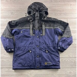 Bogner Active Vintage Ski Jacket Navy Black Colorblock Hooded Winter Coat Men L
